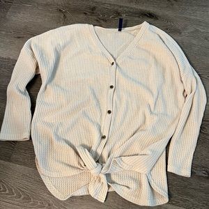 Waffle knit long sleeve sweater